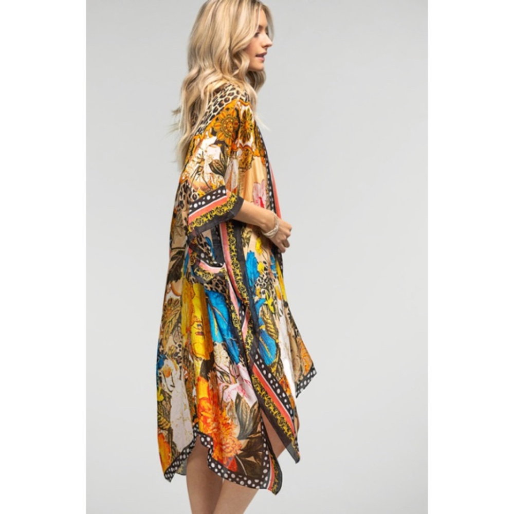 SOLD OUT Milan Colorful Leopard Animal Print & Floral Border Kimono Wrap Coverup - Picture 8 of 15